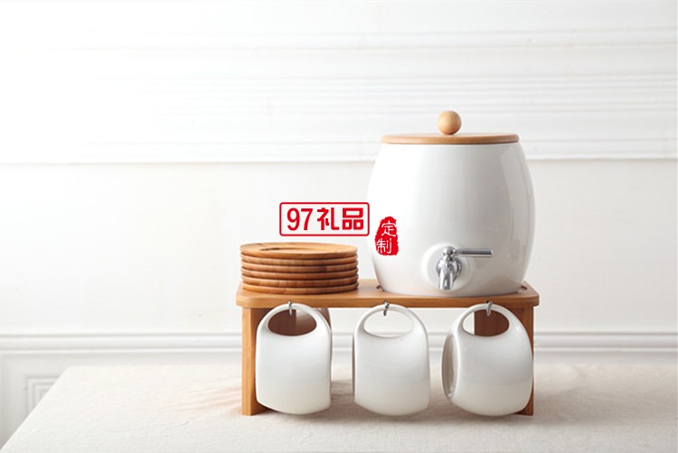 創意陶瓷水杯 佩戴水龍頭咖啡水果水壺套裝 可定制logo