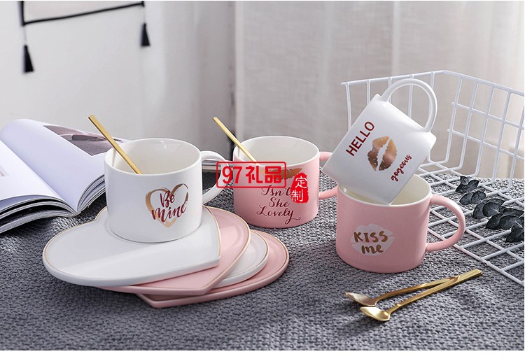 女神愛(ài)心托盤情侶咖啡杯帶勺創(chuàng)意馬克杯水杯