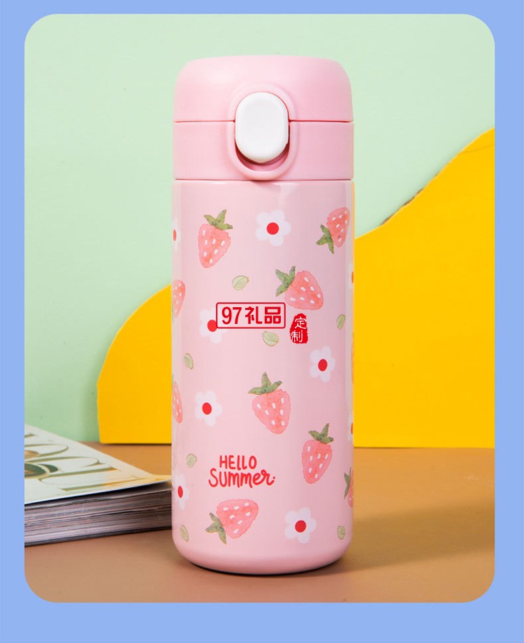 水果保溫杯批發不銹鋼創意彈扣學生水杯禮品杯子定制