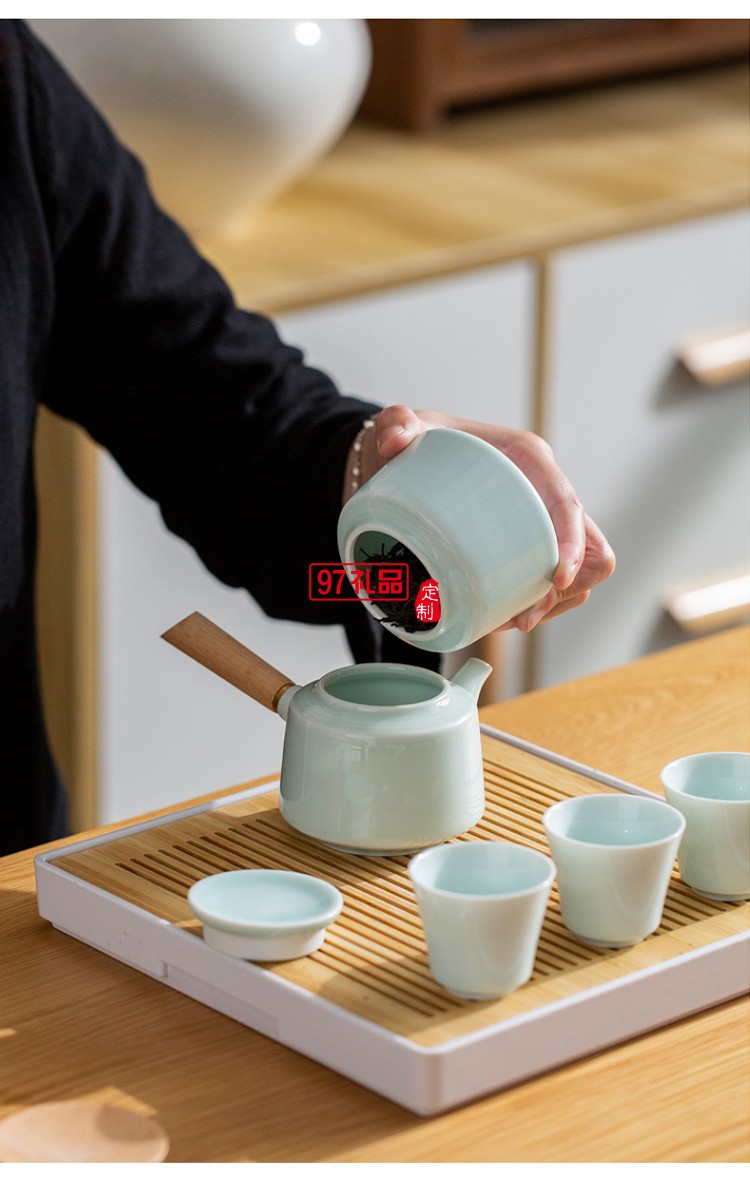 青瓷側把壺茶具套裝