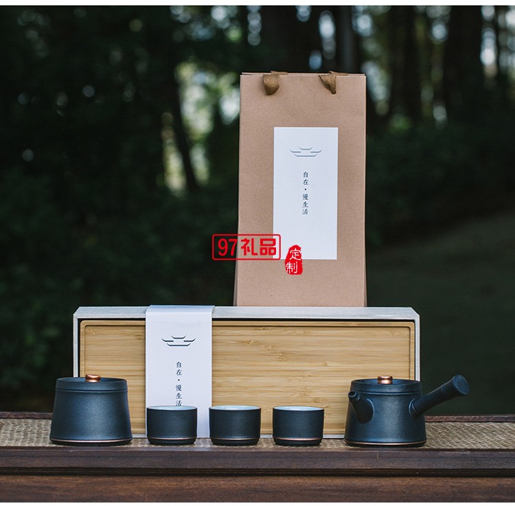 粗陶茶具套裝批發一壺三杯帶茶葉罐干泡茶盤整套