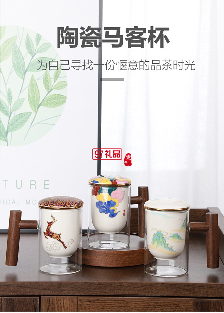 創意耐熱玻璃杯水杯馬克杯陶瓷內膽過濾辦公杯茶杯木手柄泡茶杯
