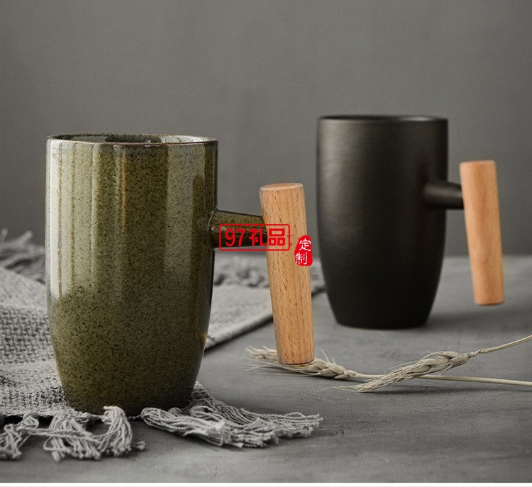 創意復古馬克杯日式情侶杯子簡約咖啡杯個性木柄水杯出口陶瓷杯