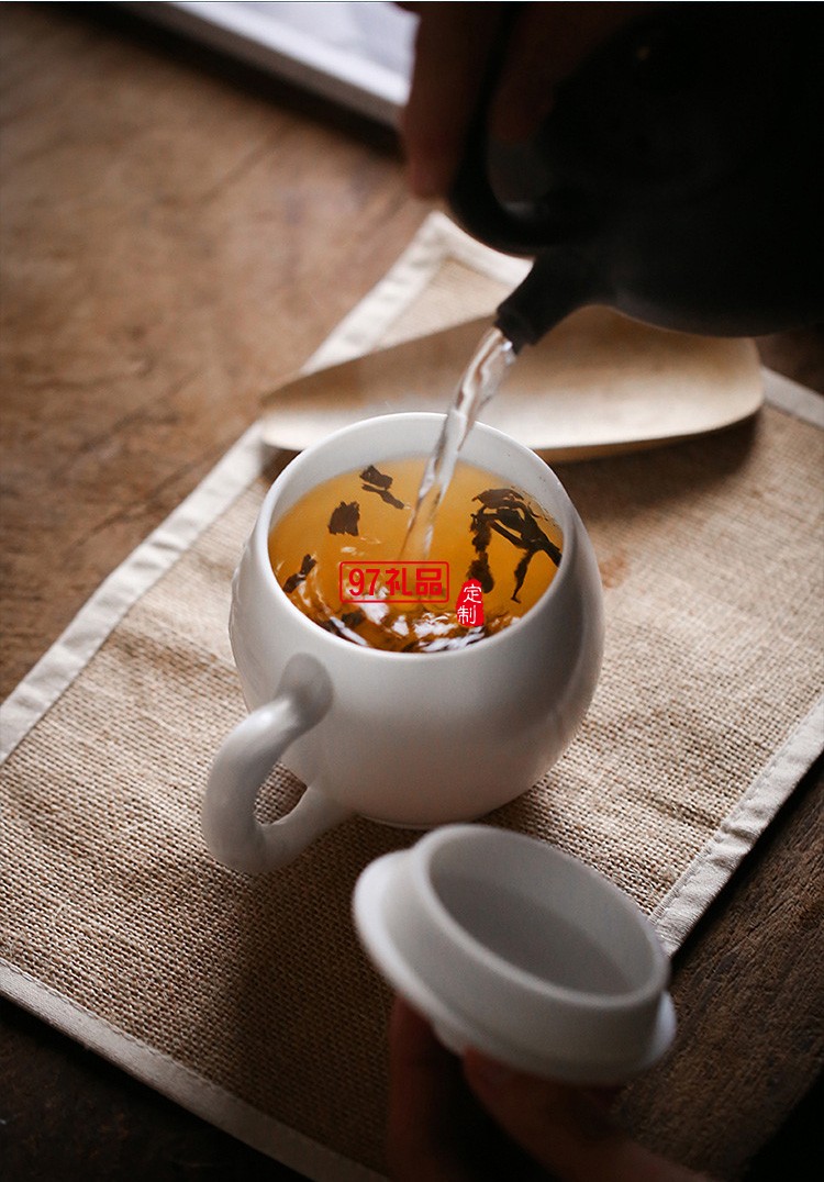 白瓷主人杯創意浮雕茶杯羊脂玉茶具高檔個人水杯一件logo刻字