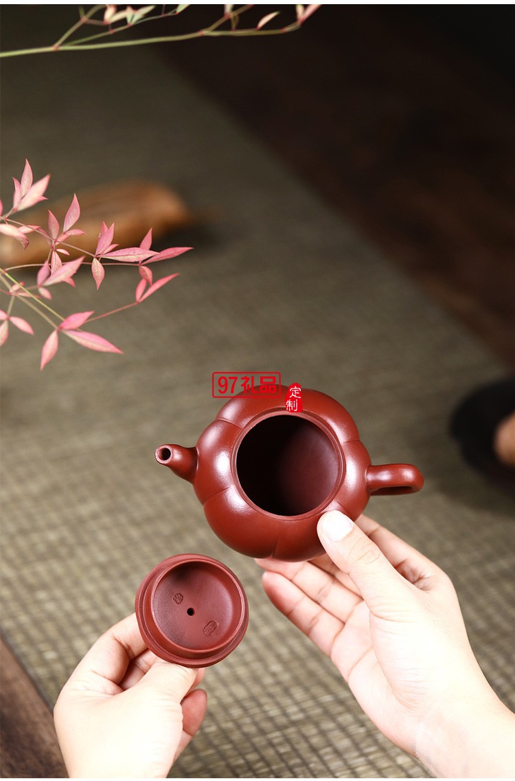 宜興紫砂壺 純手工原礦大紅袍南瓜壺 批發定制茶壺茶具