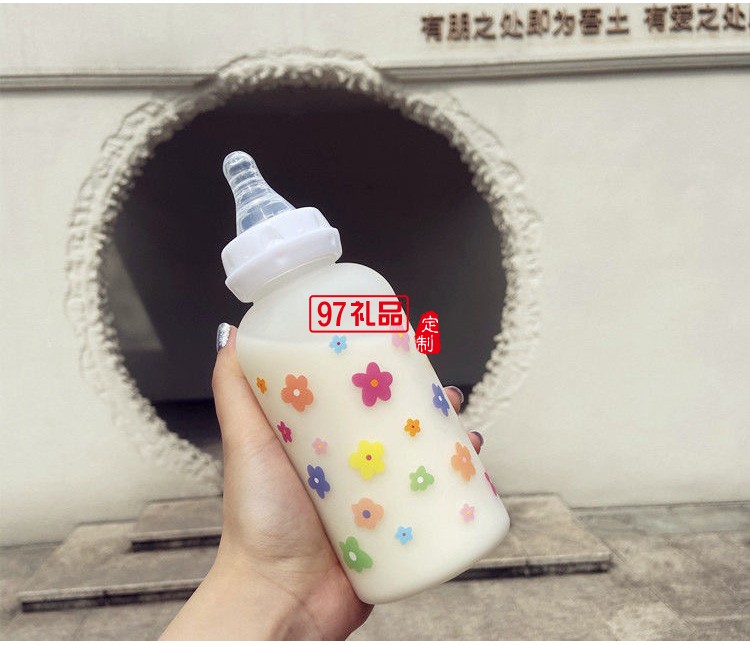 可愛奶嘴奶瓶水杯ins塑料網紅帶吸管杯子