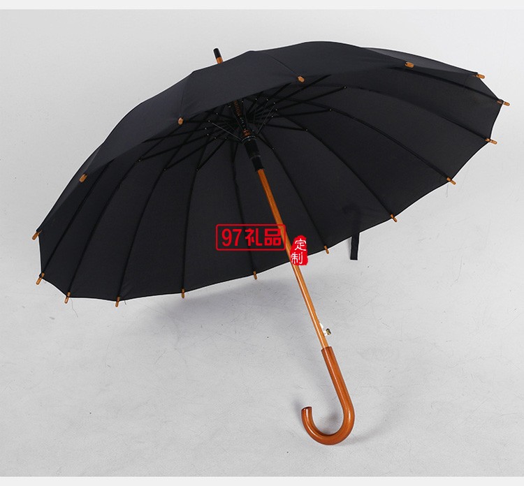 復古雨傘16骨長柄木桿純色日系簡約直桿傘廣告傘