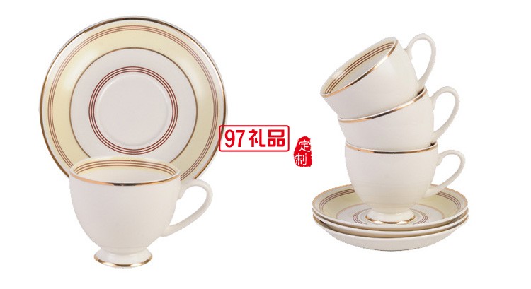創(chuàng)意三件套線(xiàn)條金邊手工描金歐式骨瓷咖啡杯碟套裝花茶杯可加LOGO