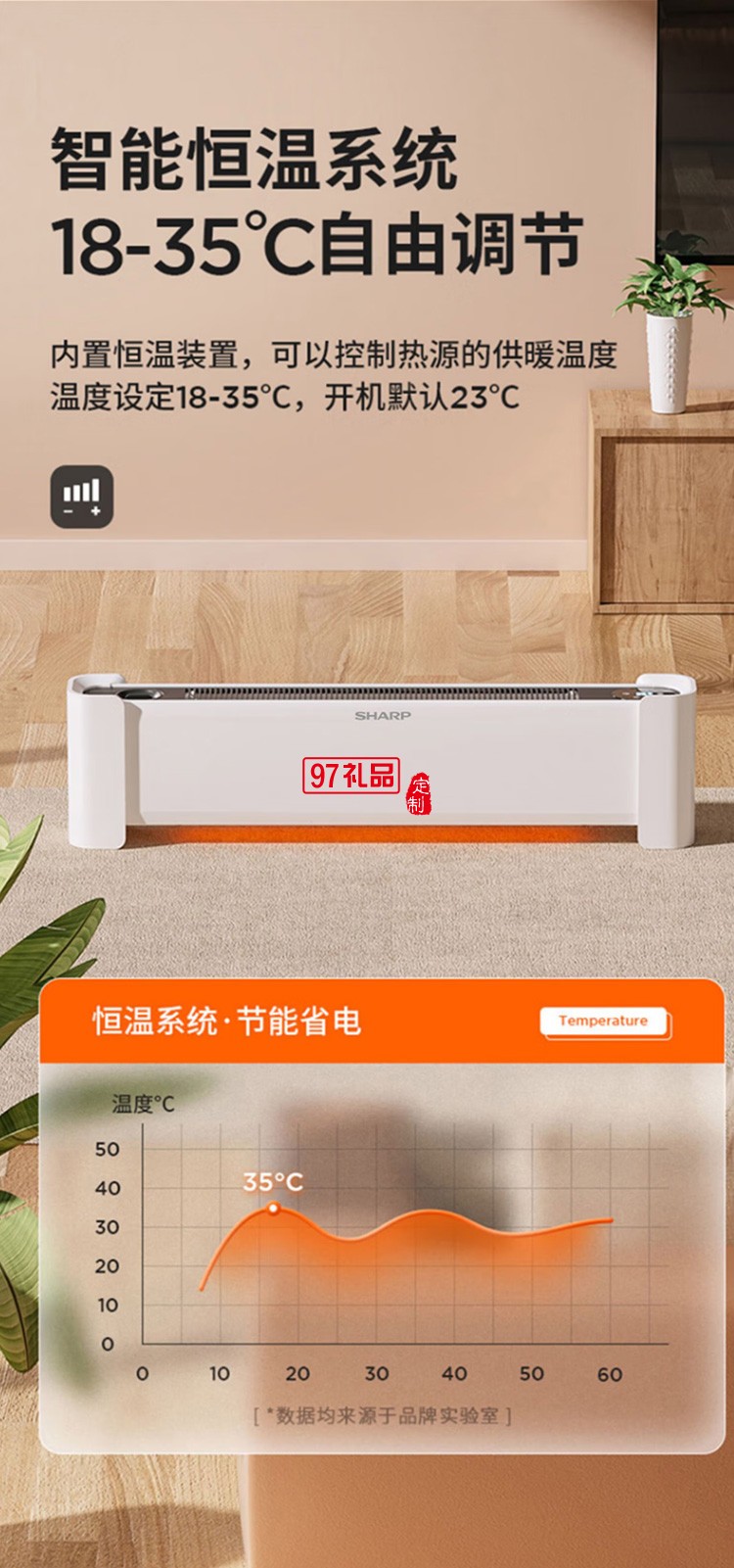夏普石墨烯踢腳線(xiàn)取暖器輕音電暖器HX-BR222A-W定制公司廣告禮品